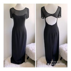 Adrianna Papell Vintage Black Beaded Evening Gown Dress